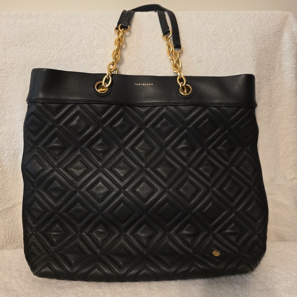 Tory Burch Large Flaming Black And Gold Bag - Picture 1 of 10